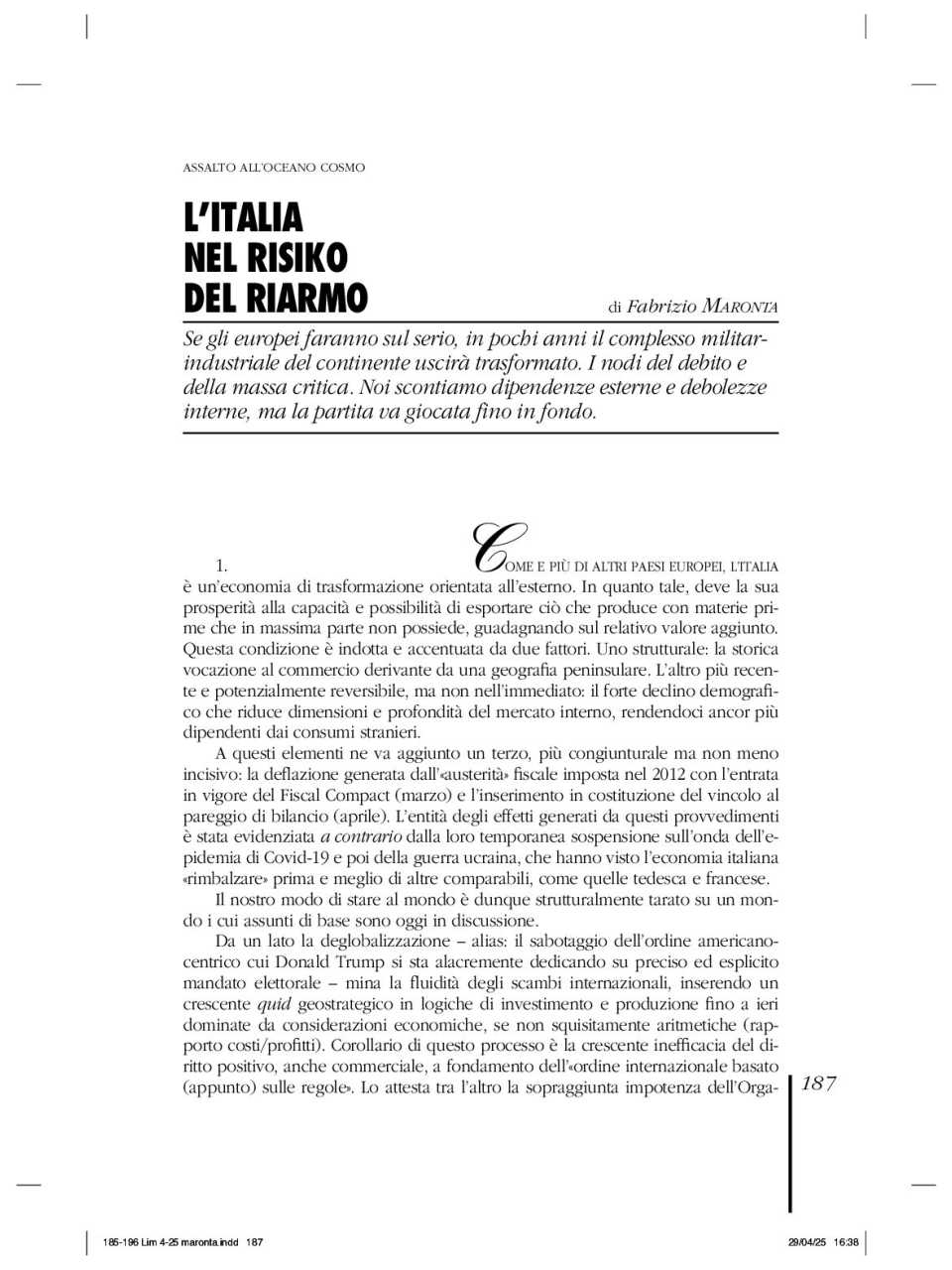 L'Italia nel risiko del riarmo