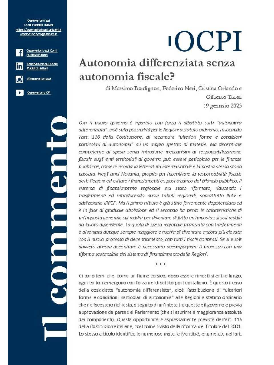 Autonomia differenziata senza autonomia fiscale?