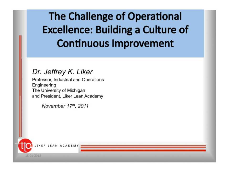 The challenge of operational excellence: building a culture of continuous improvement