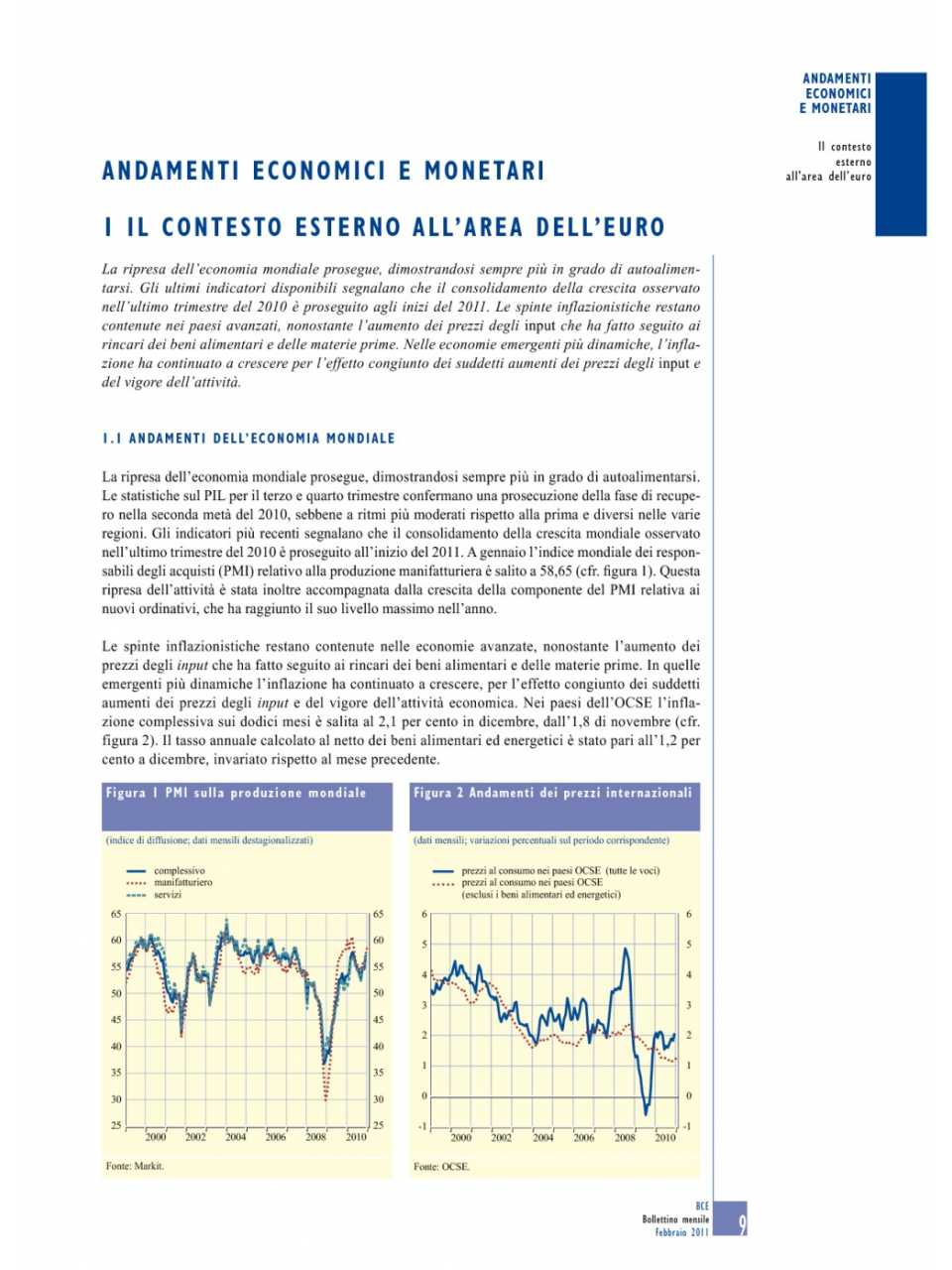 Andamenti economici monetari (Bollettino Mensile n. 2 - Febbraio 2011)