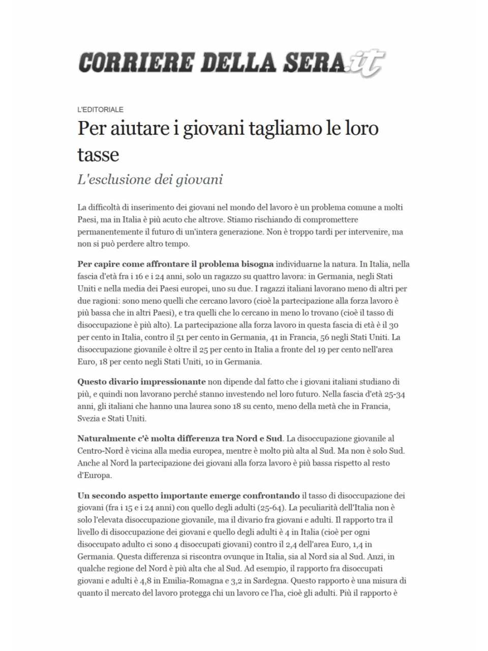 Per aiutare i giovani tagliamo le loro tasse