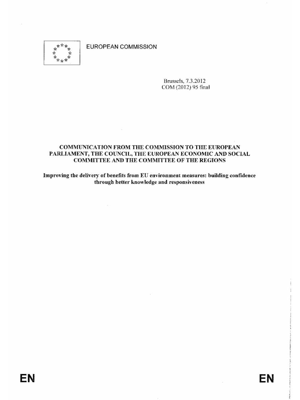 Communication from the Commission to the European Parliament, the Council, the European Economic and Social Committee and the Committee of the Regions