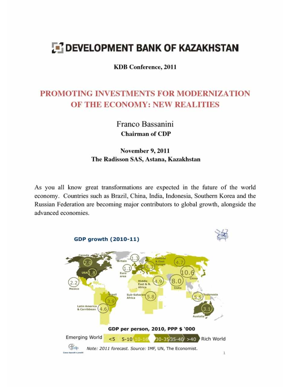 Promoting investments for medernization of the economy: new realities