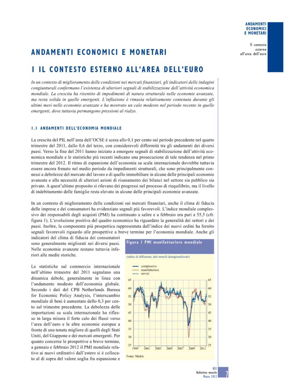 Andamenti economici monetari (Bollettino Mensile n.3 - Marzo 2012)