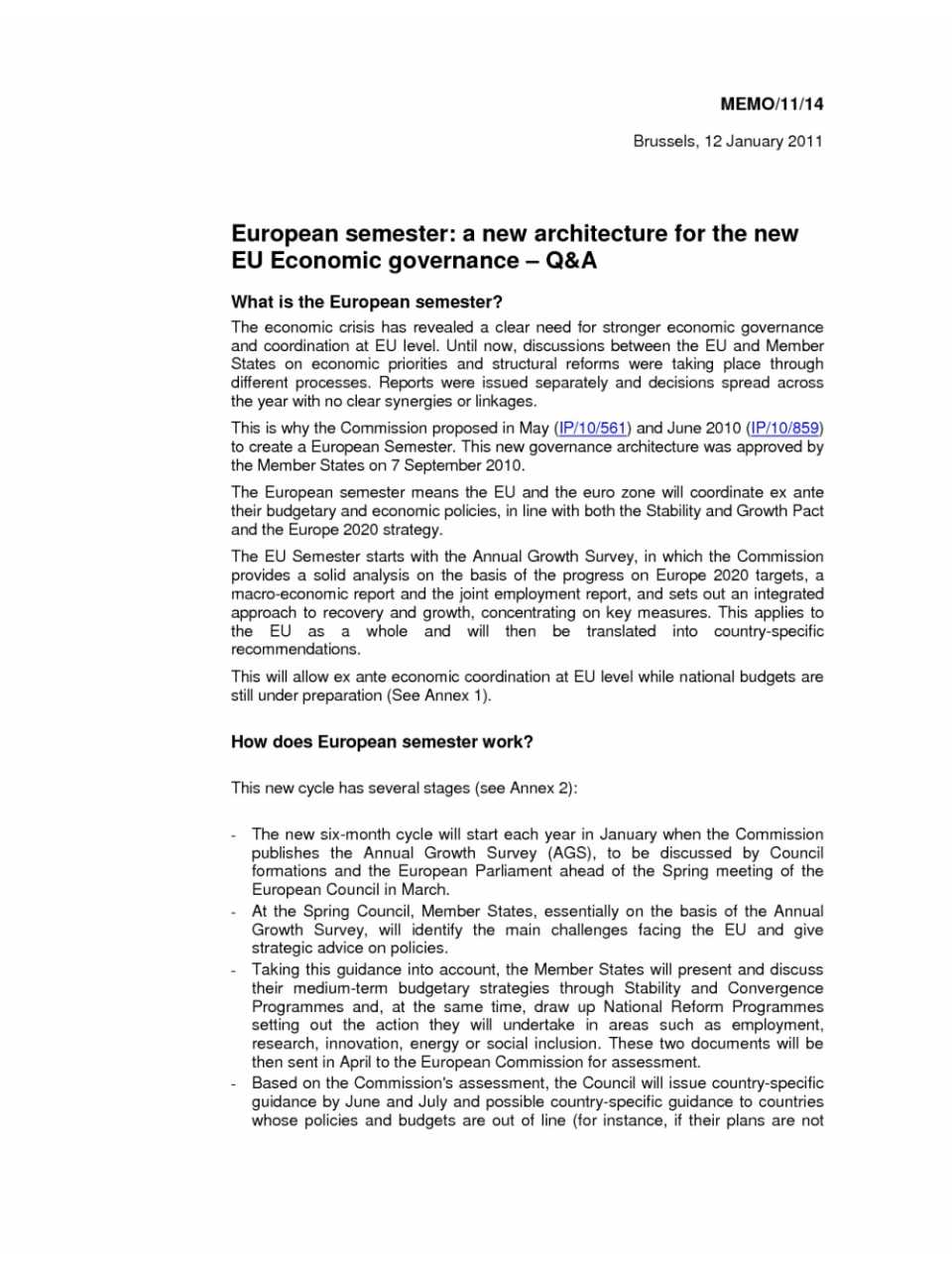 European Semester: a new architecture for the new EU Economic Governance - Q&A
