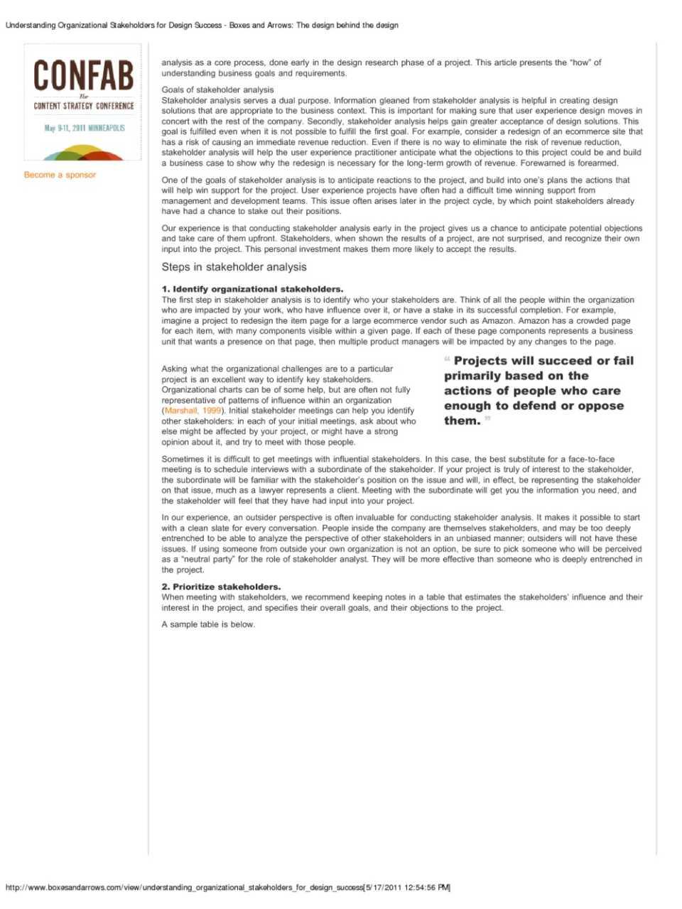 Understanding organizational stakeholders for design success