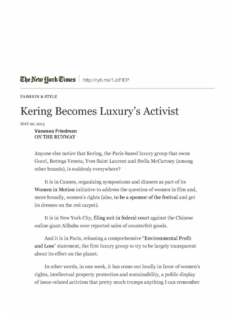 Kering Becomes Luxury's Activist - The New York Times