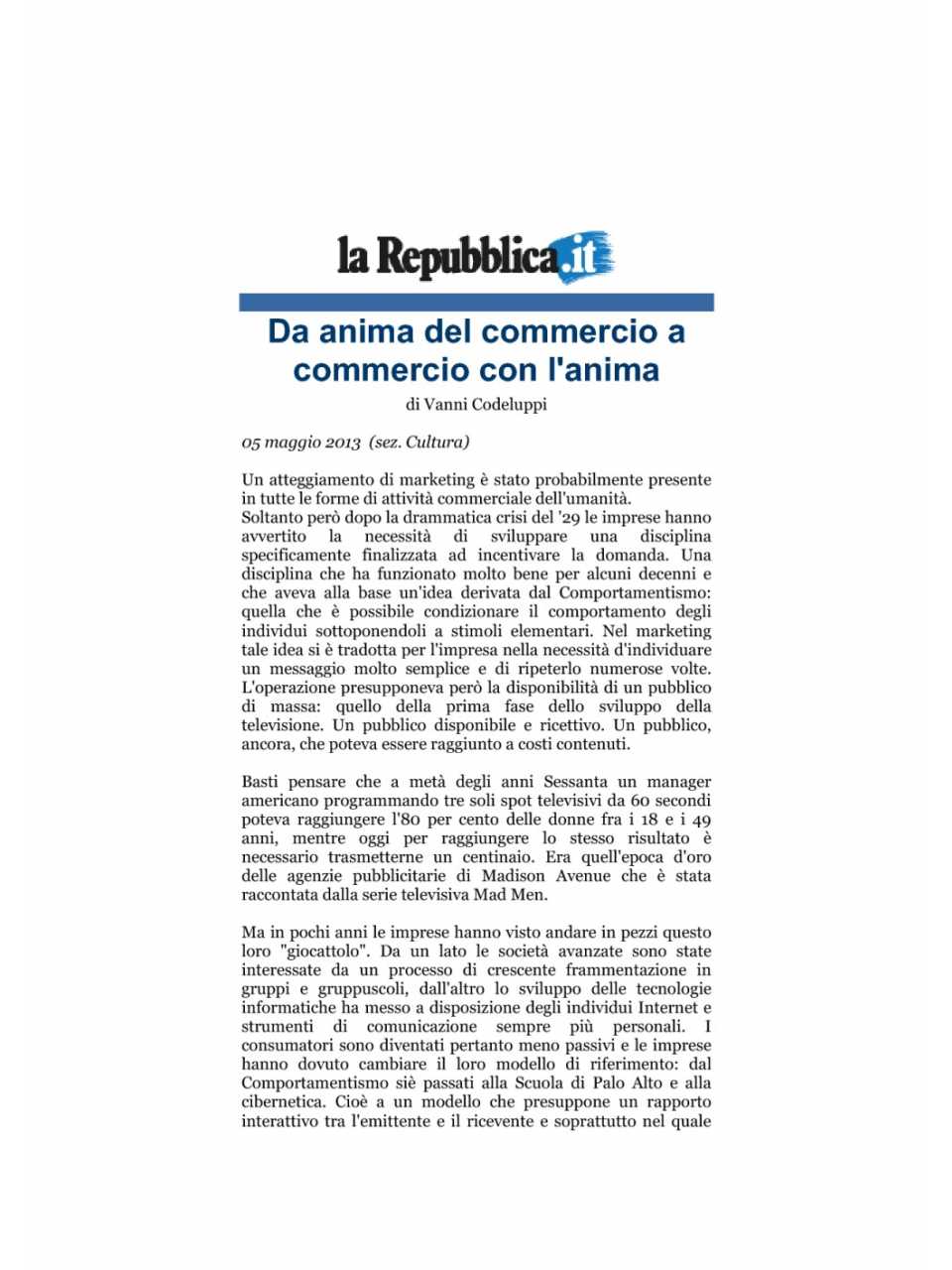 Da anima del commercio a commercio con l'anima