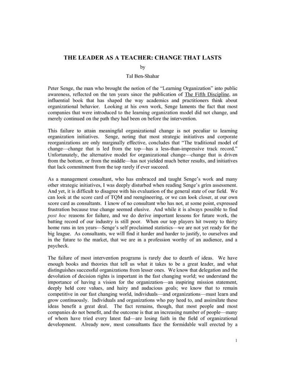 The leaders as a teacher: change that lasts