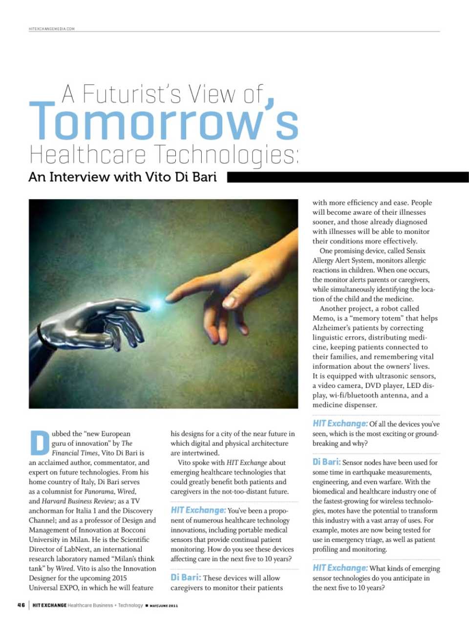 A futurist's view of tomorrow's healthcare technologies an interview with Vito di Bari