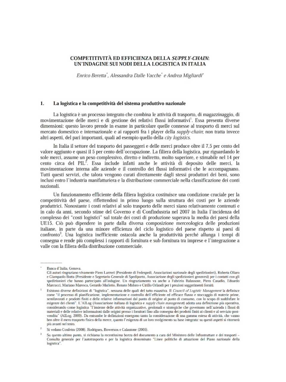 Competitività ed efficienza della supply-chain: un'indagine sui nodi della logistica italiana