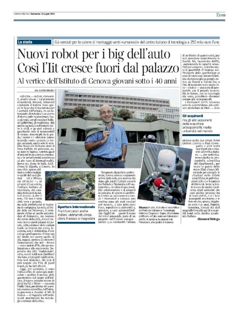 Nuovi Robot per i Big dell'auto. Così l'Iit cresce fuori dal palazzo