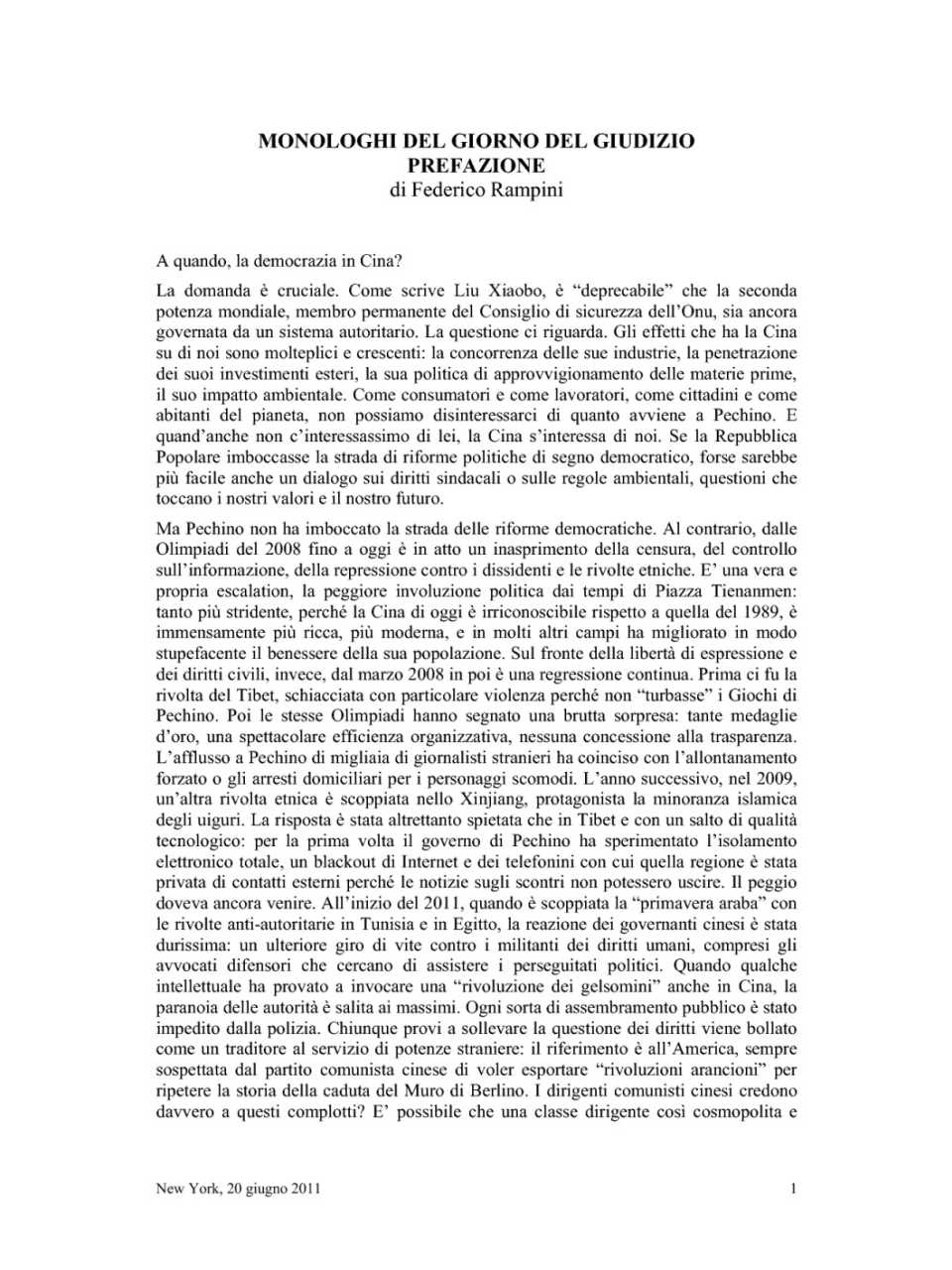 Monologhi del giorno del giudizio di Liu Xiabo