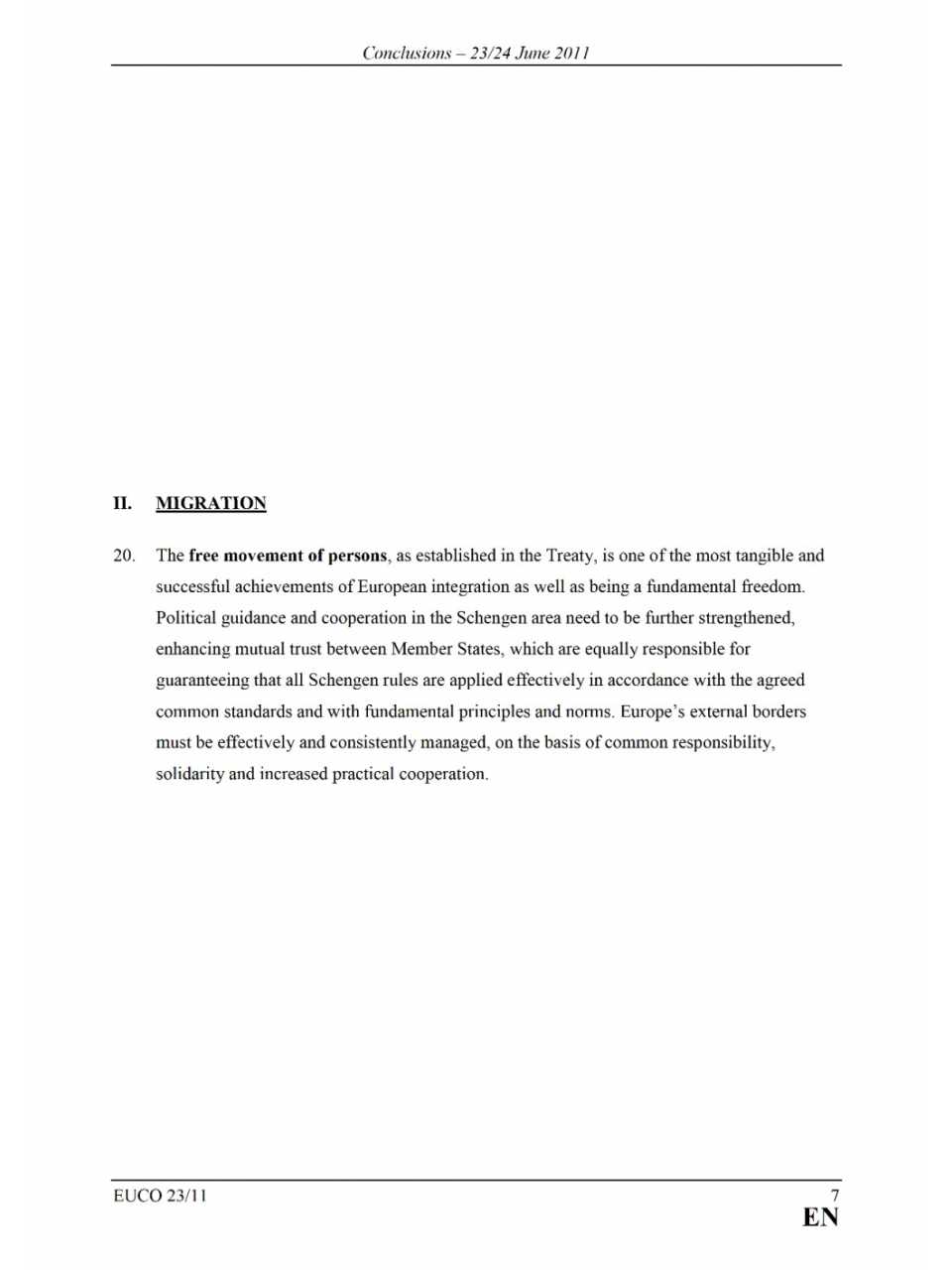 Conclusions of the European Council 23/24 June 2011 migration