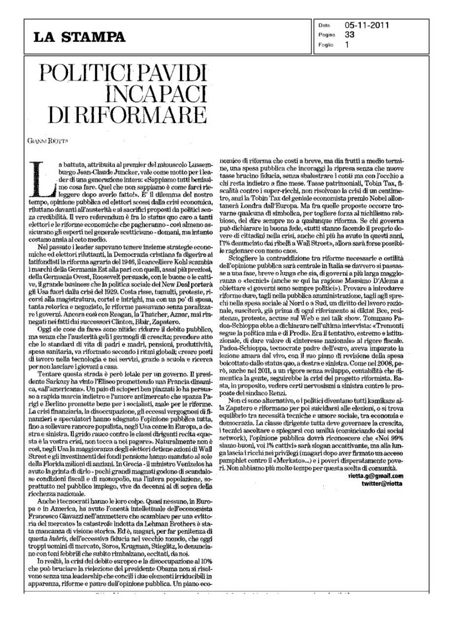 Politici pavidi incapaci di riformare