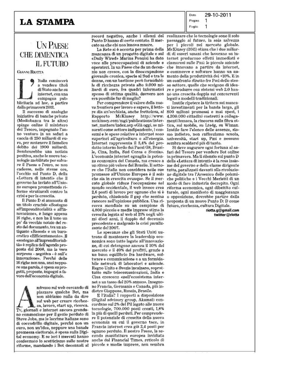 Un Paese che dimentica il futuro