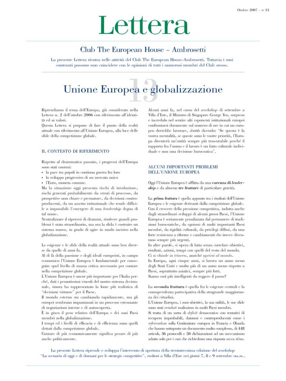 Lettera Club n. 13 - Unione Europea e globalizzazione