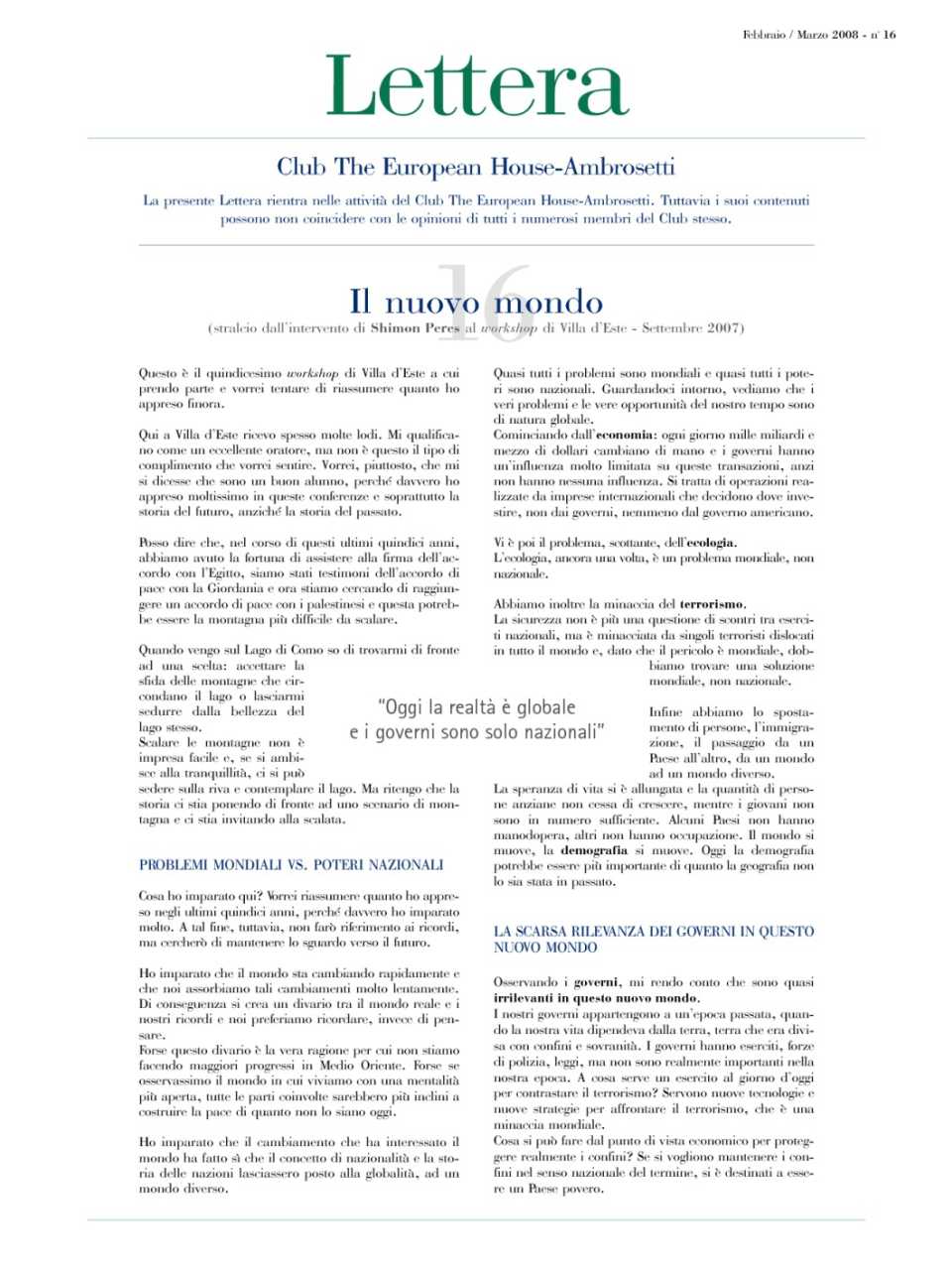 Lettera Club n.16 - Il nuovo mondo