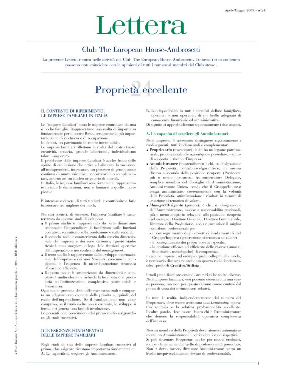 Lettera Club n. 24 - Proprietà eccellente
