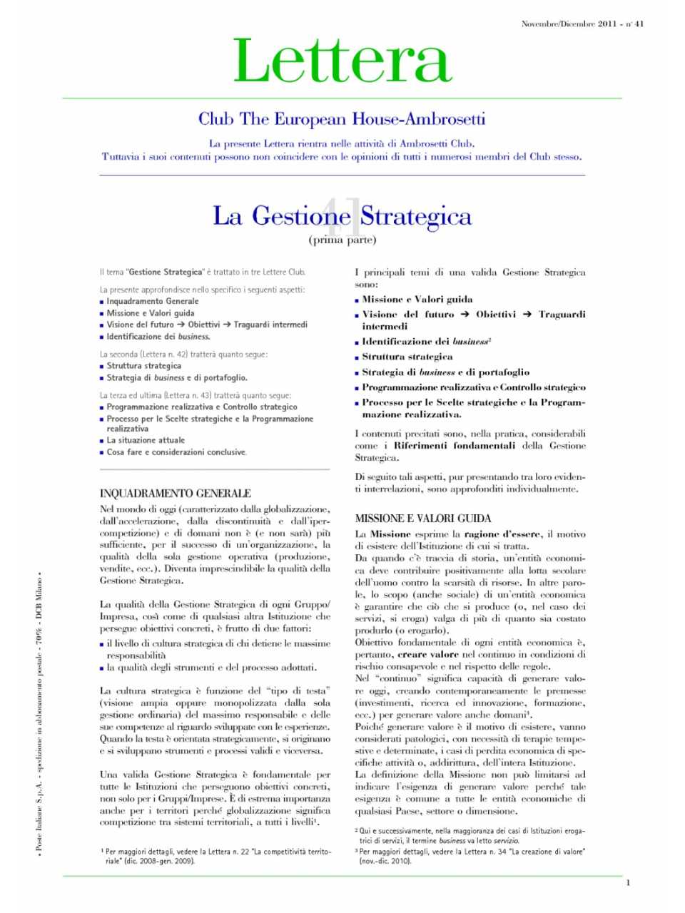 Lettera Club n. 41 - La gestione strategica