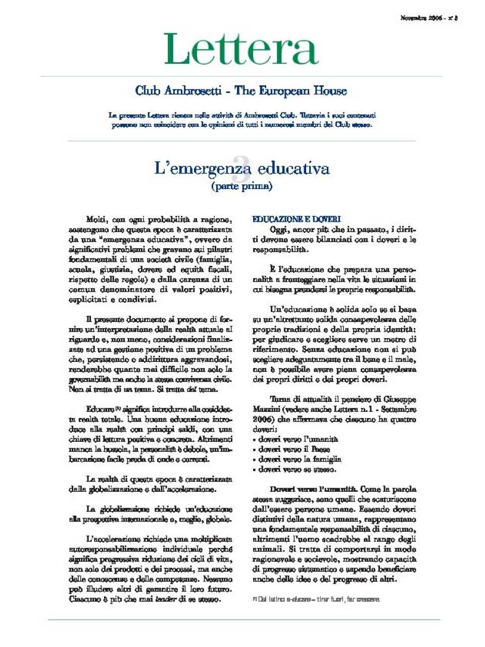 Lettera Club n. 3/4 - L'emergenza educativa