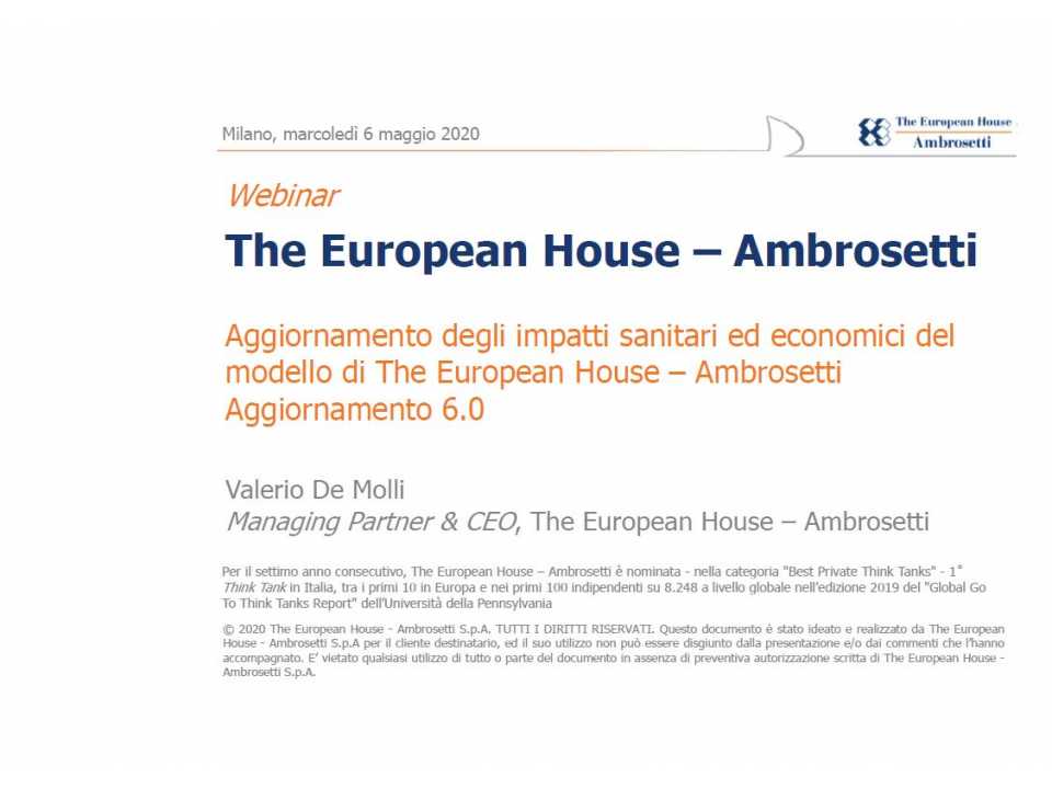 Aggiornamento degli impatti sanitari ed economici del modello di The European House - Ambrosetti. Aggiornamento 6.0