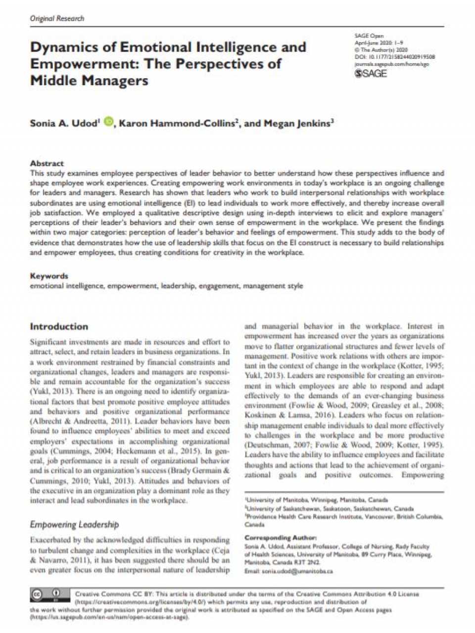 Dynamics of emotional intelligence and empowerment: the perspectives of middle managers