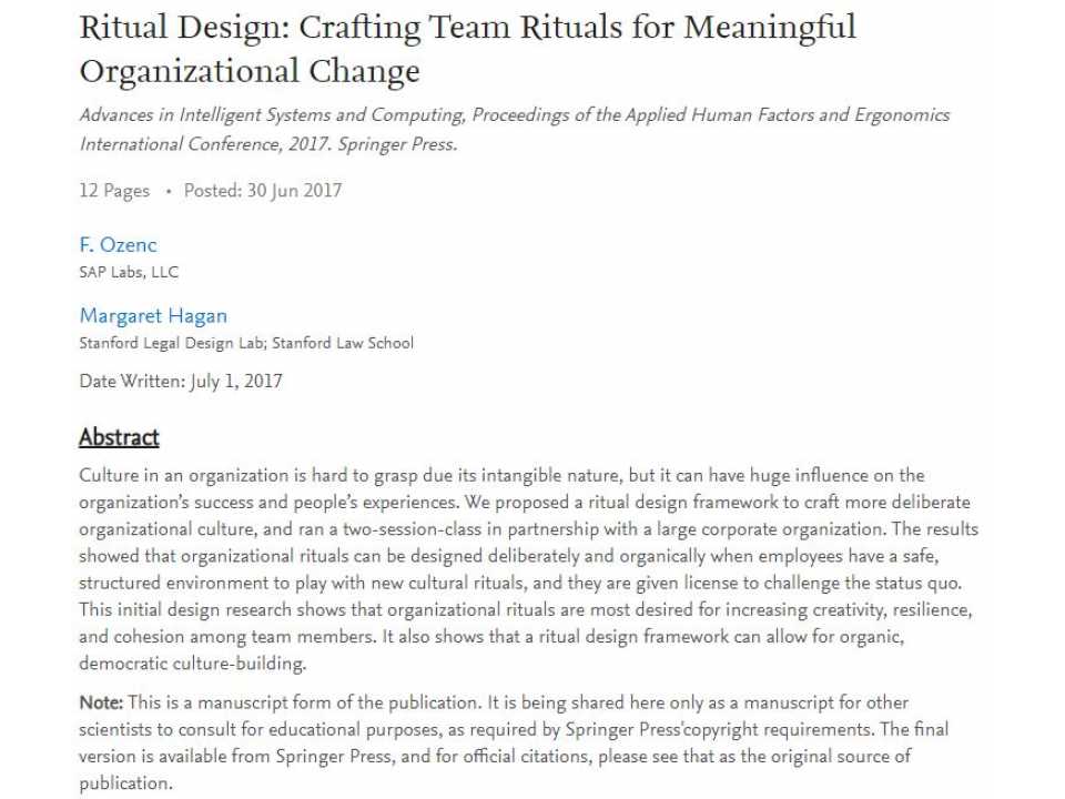 Ritual design: crafting team rituals for meaningful organizational change