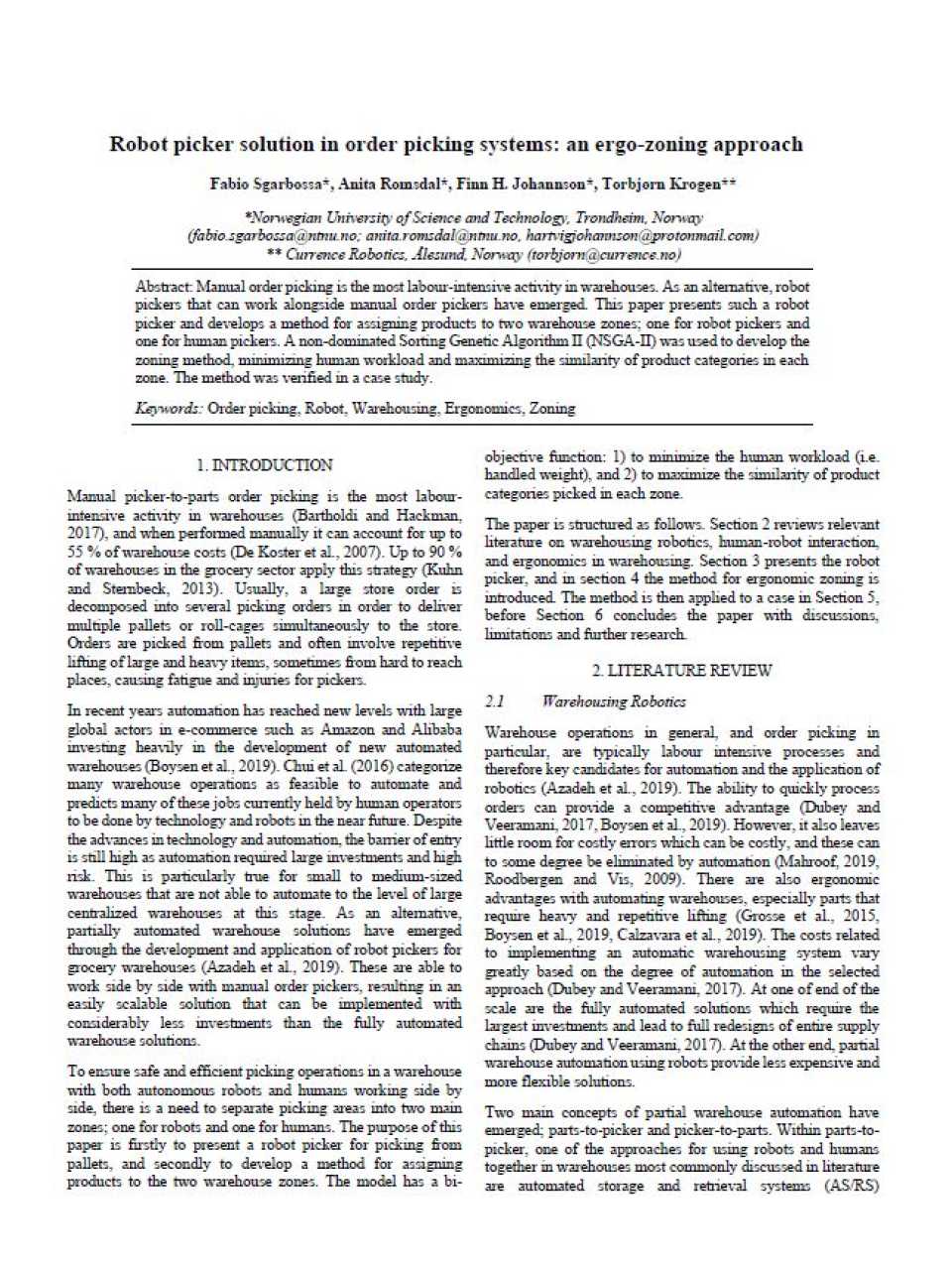 Robot picker solution in order picking systems: an ergo-zoning approach