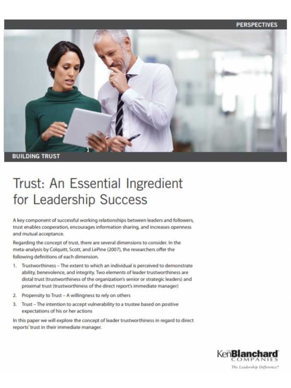 Trust: an essential ingredient for leadership success 