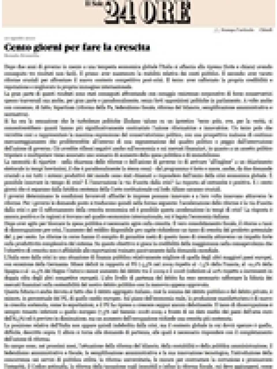 Cento giorni per fare la crescita