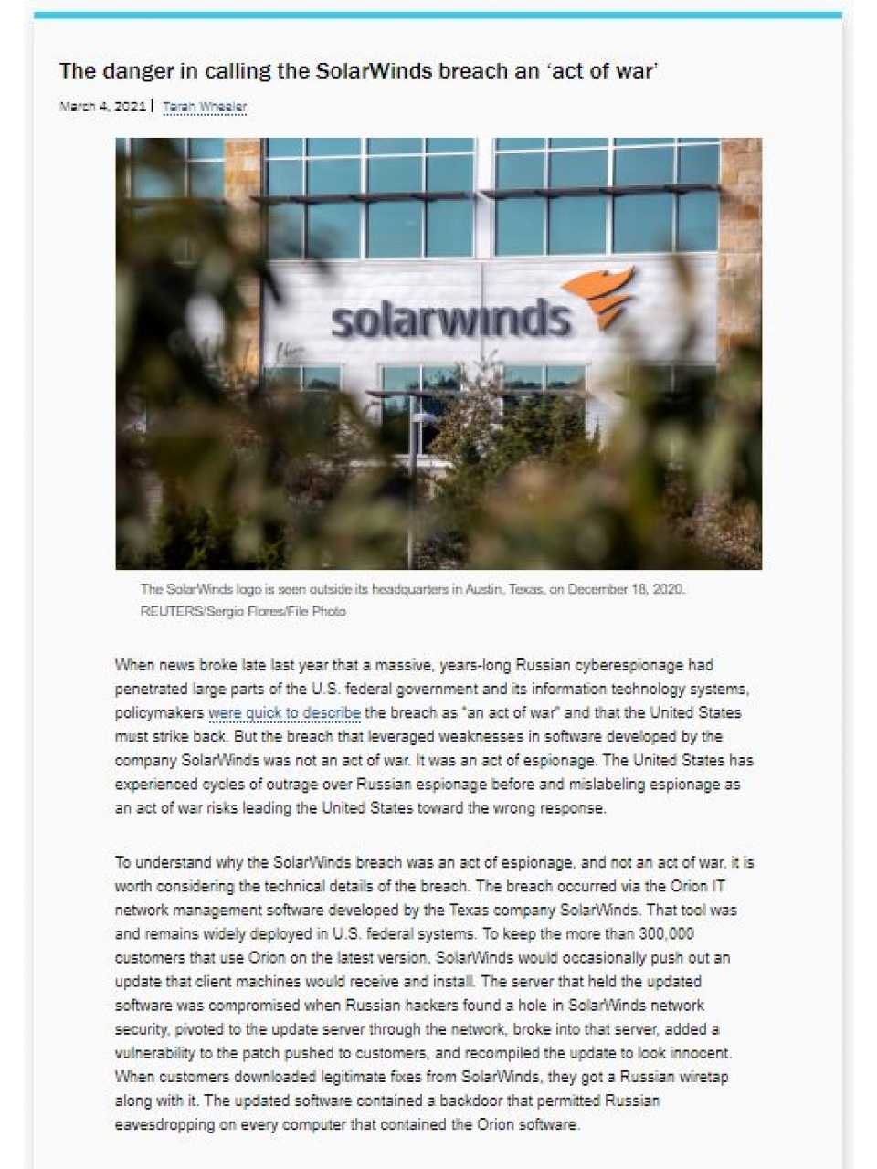 The danger in calling the SolarWinds breach an 